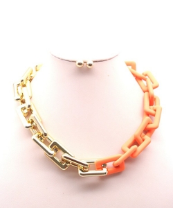 Half Matt Colored  Chain Necklace Pattern NB700145 ORANGE